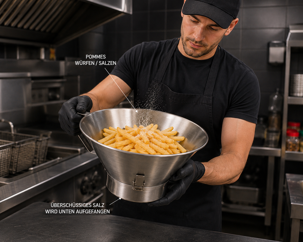 Pommes Salzschale aus Edelstahl – Kartoffel Salzschüssel für Gastronomie