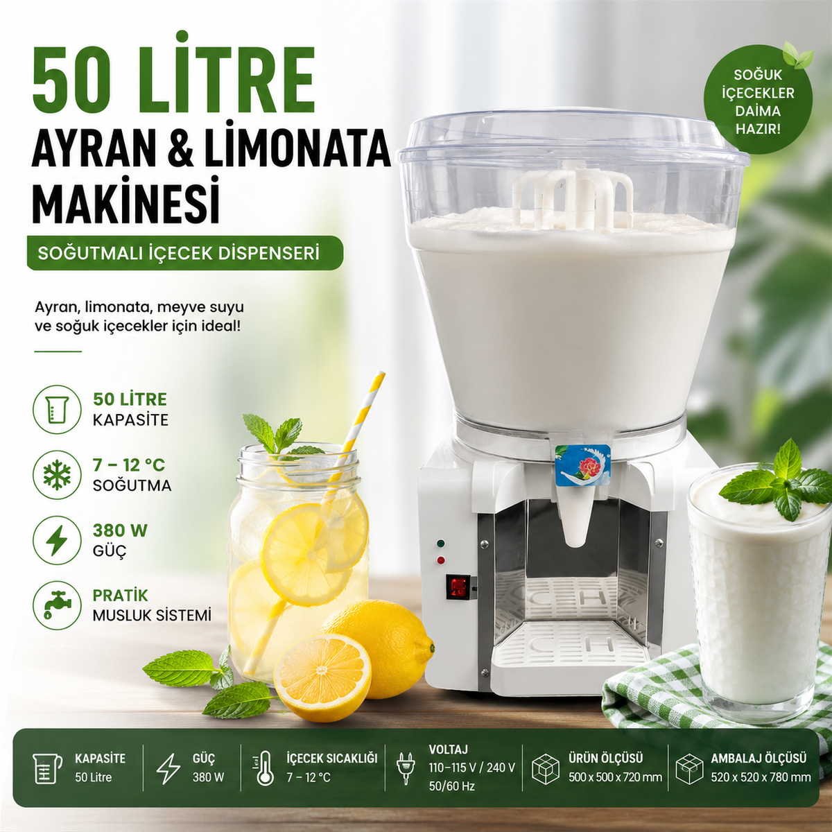 Ayran- & Saftspender 50 Liter – Kaltgetränkespender 380 W
